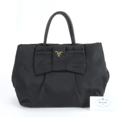 美品 プラダ ギャランティ付 テスート ナイロン リボン モチーフ BN1601 トート バッグ 肩掛け ショルダー レディース RUM DO26-4【中古】