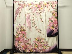 豪華振袖 銀通し 白 紫 正絹 百合 Lサイズ 美品 着物 - メルカリ