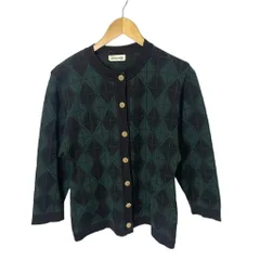 ピエールカルダン Pierre Cardin ニット カーディガン 総柄 金ボタン ウール 長袖 Ｍ グリーン ブラック ■GY14のサムネイル