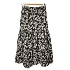 ヒューマンウーマン HUMAN WOMAN 花柄 フレア ロングスカート S ブラック ホワイト 077-1120601 ■GY43