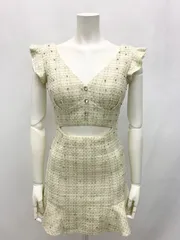 1195 ROBE de FLEURS ローブドフルール キャバクラ ドレス ミニ ツイードラメ ストーン リボン フリル タイト キャバドレス S