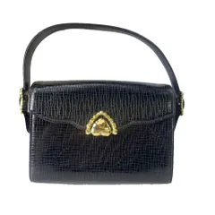 ウンガロ UNGARO レザー 型押し ハンドバッグ ショルダーバッグ ミニ ロゴ ブラック