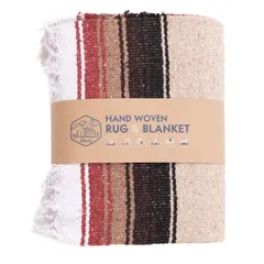 Afora ラグ ブランケット 大判 メキシカン マルチカバー キャンプ アウトドア ひざ掛け ハンドメイドの手作り プレゼント ギフト 丸洗いOK [ベージュ]