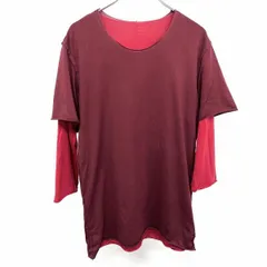 【中古】[印象B] ATTACHMENT アタッチメント レイヤードTシャツ メンズ 2 ボルドー×レッド 赤系 綿100% 2枚重ねてご着用いただくデザインですが1枚ずつでもご着用可能 カットオフ 重ね着 無地 Uネック 7分袖のサムネイル