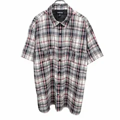 【中古】[印象A] LANDS END ランズエンド シャツ メンズ XL 紺×サーモンピンク×白 ポリエステル×ナイロン×ポリウレタン ベルクロ留めの両胸フラップポケット 背中にベンチレーションフラップ チェック 背中の肩周りにメッシュ裏地 半袖のサムネイル
