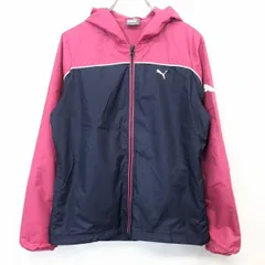 古着 プーマ PUMA 薄手 ジップアップ パーカー ジャケット ブルゾン フリース系裏地付き 袖裏地は起毛無し 長袖 ポリ100% M ピンク レディース