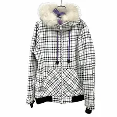 古着 エスティボ ESTIVO スノーウェア ジャケット フード付き ファー脱着可 スノーボード チェック ポリ100% M ホワイト 白×紫×黒 レディース