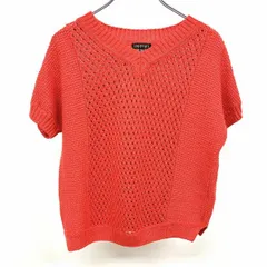 【中古】[印象A] INDIVI インディヴィ サマーニット / セーター レディース 38 オレンジレッド系 赤系 麻など 裾の両サイドにスリット ラメ感 半袖 ざっくり編み キモノスリーブ Vネックのサムネイル