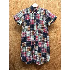 【中古】[印象B] BEAMS BOY ビームスボーイ レディース マルチカラー 綿100% パッチワークチュニックシャツ ボタンダウン チェック柄 胸ポケット付き 半袖のサムネイル