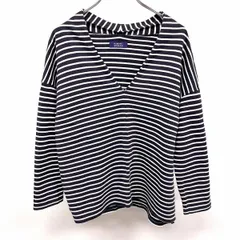 古着 ヒューマンウーマン HUMAN WOMAN Vネック カットソー Tシャツ ボーダー 7分袖 日本製 綿×レーヨン M ネイビー×ホワイト 紺 レディース