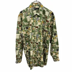 古着 TIS 総柄シャツ ボックスカット 胸ポケット 長袖 レギュラーカラー 古着 日本製 綿100% コットン M グリーン 緑×茶×青×白系 メンズ