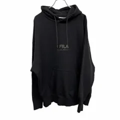 古着 フィラ FILA プルオーバー パーカー スウェット 裏毛 ロゴプリント 英字 文字 長袖 綿100% F ブラック 黒 メンズ(レディース？)