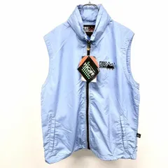 【新品/訳アリ】[印象NB] FIRST DOWN ファーストダウン ジップアップベスト / ノースリーブジャケット メンズ M ブルー 青 ポリ100% ハイネック 隠しフード ロゴ刺繍 裏地は背中の肩周りのみ メッシュポケット 裾に調節ゴム 薄手のサムネイル