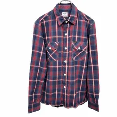 【中古】[印象AB] Lee 101 リー101 シャツ メンズ M レッド 赤×紺×白 綿100% ビエラ起毛 チェック 両胸フラップポケット 長袖 猫目ボタン ロングスリーブのサムネイル