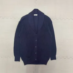 ネイビー 紺 ショールカラー カーディガン ニット 前開き ボタン 長袖 リブニット ローゲージ ドロップショルダー 厚手ニット 無地 vintage