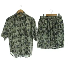 ナノユニバース nano universe セットアップ シャツ M カーキ 総柄 半袖 ショート丈 668-2121235, 668-2128227 /JP