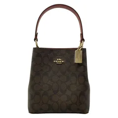 COACH(コーチ) ハンドバッグ美品  タウン バケット バッグ シグネチャー キャンバス 2312 ダークブラウン×黒×レッド レザー