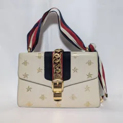 極美品 グッチ シルヴィ シェリーライン ビー スター ホワイト レザー 2way ハンドバッグ ショルダーバッグ 524405