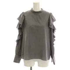 ナチュラルビューティーベーシック NATURAL BEAUTY BASIC シャツ ブラウス カットソー M グレー スタンドカラー 長袖 フリル袖 /LP ■MA