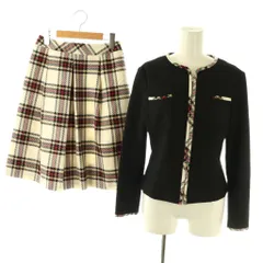 エムズグレイシー M'S GRACY ジャケット ひざ丈スカート チェック柄 セットアップ ウール 38 マルチカラー 黒 ブラック ベージュ /SS ■OS