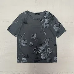 【GWセール】【5/5商品取り下げ】Bashecing カットソー Tシャツ 半袖 花柄 フラワー ローズ バラ モノトーン チャコールグレー L バスト86-94 身長154-162 ポリエステル100 中国製 No.877237 vintage