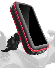 【GOROPRI】 バイク スマホホルダー 防水 防塵 防汚 原付対応 角度調整自由自在 360度回転 タッチパネル対応 カード収納 位置調整可能 脱落防止ワイヤー付属 ラム マウント互換品 (レッド(フルセット), L) [レッド(フルセット)] [L]