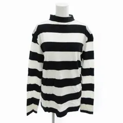 エトス Ethos Tシャツ カットソー ボーダー ハイネック 長袖 M 白 黒 ホワイト ブラック