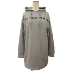 トミーヒルフィガー TOMMY HILFIGER ロング プルオーバー パーカー ロゴ 刺繍 グレー XS