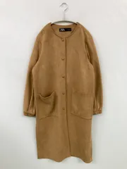 ZARA ザラ ノーカラーコート L ブラウン スエード 無地