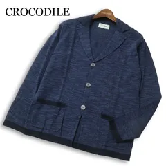 【美品】CROCODILE クロコダイル 通年★ ニット ジャケット カーディガン 羽織り Sz.M メンズ 紺 ネイビーのサムネイル