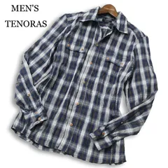 【美品】MEN'S TENORAS メンズティノラス 春夏★ 長袖 シワ加工 チェック柄 スリム ワーク シャツ Sz.L メンズのサムネイル