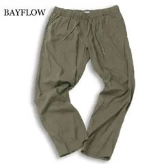 BAYFLOW ベイフロー 春夏 麻★ リネン ロゴ ストレッチ イージー テーパード パンツ Sz.4 メンズのサムネイル