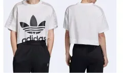 アディダス クロップド 半袖Tシャツ BIG トレフォイル シースルー レース Tシャツ 白 xs