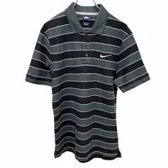 古着 ナイキ NIKE ポロシャツ 鹿の子 ボーダー 半袖 ロゴ刺繍 ポケット無し 裾の両側にスリット 綿100% L グレー系 グレー系×黒×白 メンズ