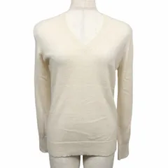 古着 ユニクロ UNIQLO 薄手 ニット セーター Vネック 無地 長袖 カシミヤ100% M ベージュ レディース