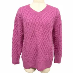 古着 UNITED ARROWS Green Label Relaxing ケーブルニット セーター Vネック 長袖 プルオーバー ハミルトンラムウール ピンク レディース