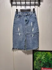 (セール)(新品)ダメージ デニムスカート デニムスカート ライトブルー