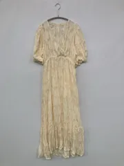 mily bilet ワンピース M アイボリー 無地 リボン 半袖 ロング・マキシ丈 フレア