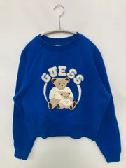 GUESS ゲス スウェット XS ブルー コットン 裏起毛 前面プリント ブランドロゴ 刺繍 長袖