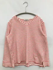 green label relaxing グリーンレーベルリラクシング Tシャツ/カットソー レッド ボーダー柄 ミドル丈 長袖 Vネック