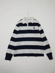 HAZZYS 白/男 ストライプ ラグビーシャツ ㅡ0143