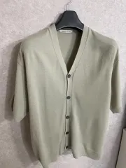 メンズ 薄カーキ 半袖 カーディガン 出品
