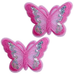 ドナリー 蝶々 ワッペン アイロン 2枚セット スパンコール アップリケ 刺繍 ハンドメイド 手芸 DIY リメイク 補修 (ピンク) [ピンク]