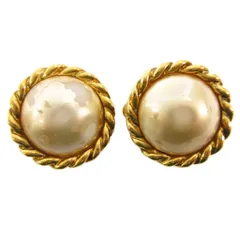 シャネル CHANEL ロープトリム フェイクパール イヤリング クリップ式 ホワイト系 ゴールドカラー