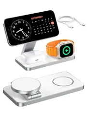 [fluche] MagSafe充電器 ワイヤレス充電器 MagSafe対応 折り畳み式 3in1 マグネット式 15W急速充電 15W/10W/7.5W ワイヤレス充電 3つのデバイスを同時に マルチスタンド 折りたたみ式 マグセーフ iP 27cddc40