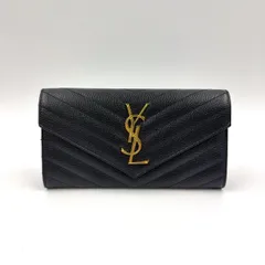 SAINT LAURENT PARIS モノグラム サンローラン レザー ブラック 長財布 ゴールド