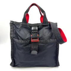 Christian Louboutin ルビクリック  2WAY ショルダー レザー×ナイロン ブラック×レッド トートバッグ ブラック
