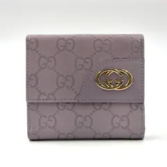 GUCCI GGシグネチャー 型押し レザー ライトパープル 財布 シルバー