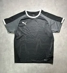 プーマ PUMA キッズ ジュニア スポーツ Tシャツ 140 ブラック グレー DRYCELL 吸水速乾 半袖 トレーニングウェア 部活 サッカー フットサル 運動会 子供服 幾何学模様 メッシュ 切り替え 美品 スタイリッシュ 660185-03