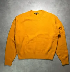 【極美品】ユニクロ メンズ プレミアムラムクルーネックセーター S マスタードイエロー 毛100% ニット 男女兼用 完売色 レディースM〜L相当 UNIQLO トップス 差し色 黄色 450516